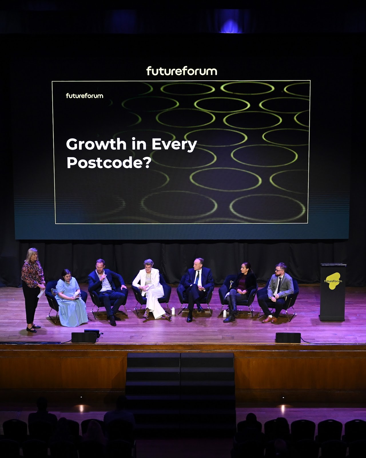 A panel discusses Growth in Every Postcode? on the main stage at Future Forum