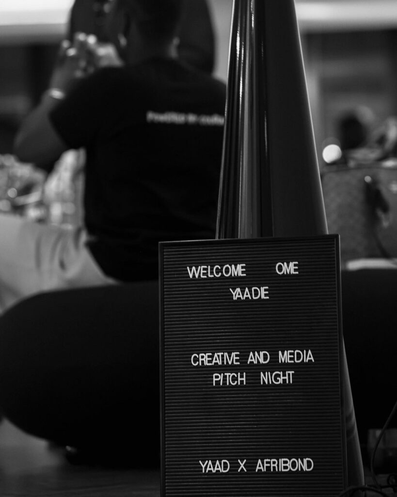 A letterboard welcoming guests to the Creative and Media Pitch Night, YAAD x Afribond